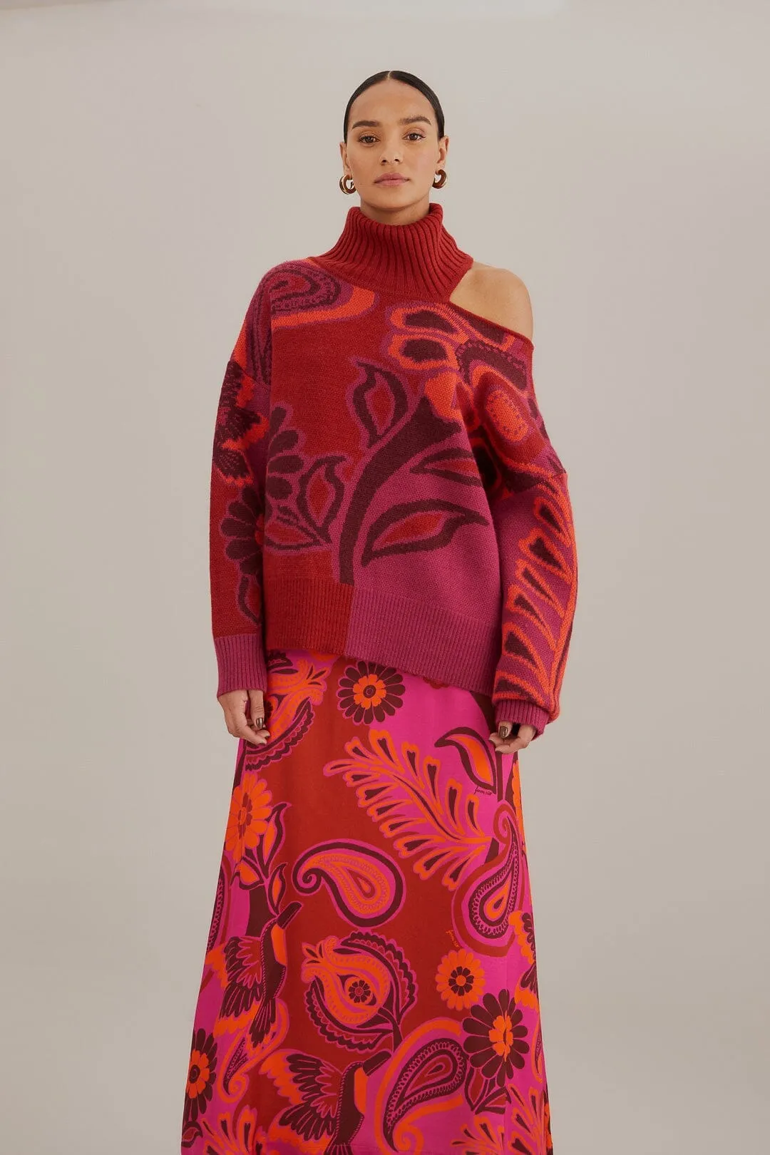 Pink Bold Floral Satin Maxi Skirt Breathable Comfort Abrasion resistant