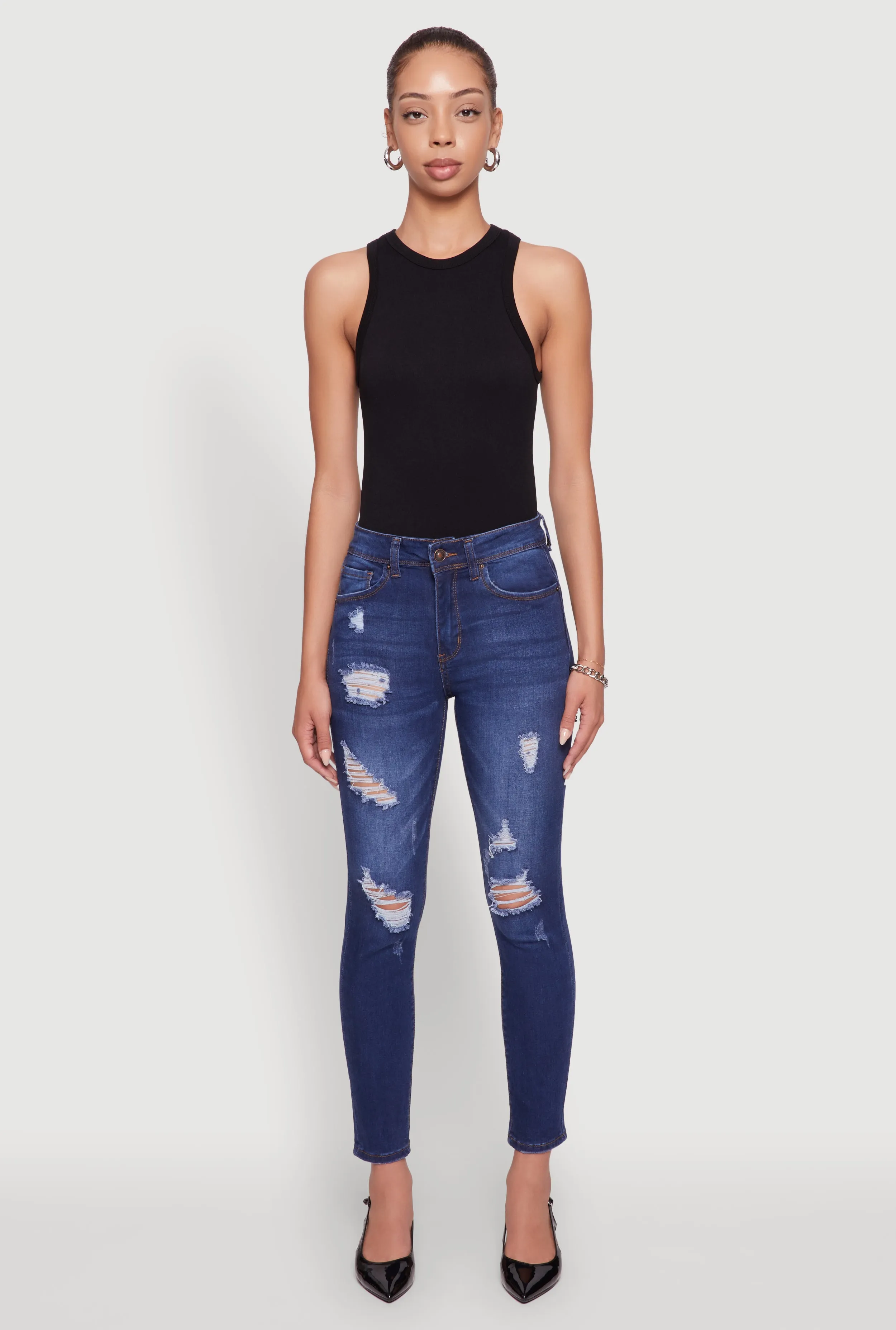 WAX Mid Rise Distressed Jeans Bold Look Professional Wear