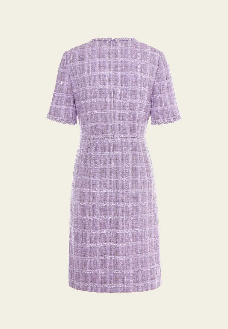 Checked Patch-pocket Braided-trim Dress Quiet Charm