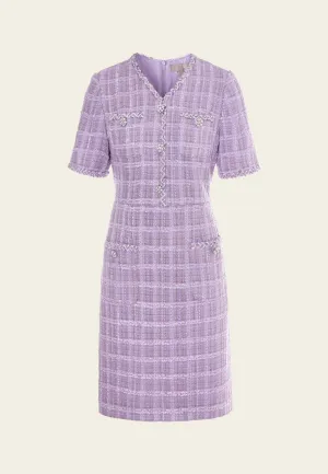 SheerLayeredPanels WaterRepellent Surface Checked Patch-pocket Braided-trim Dress