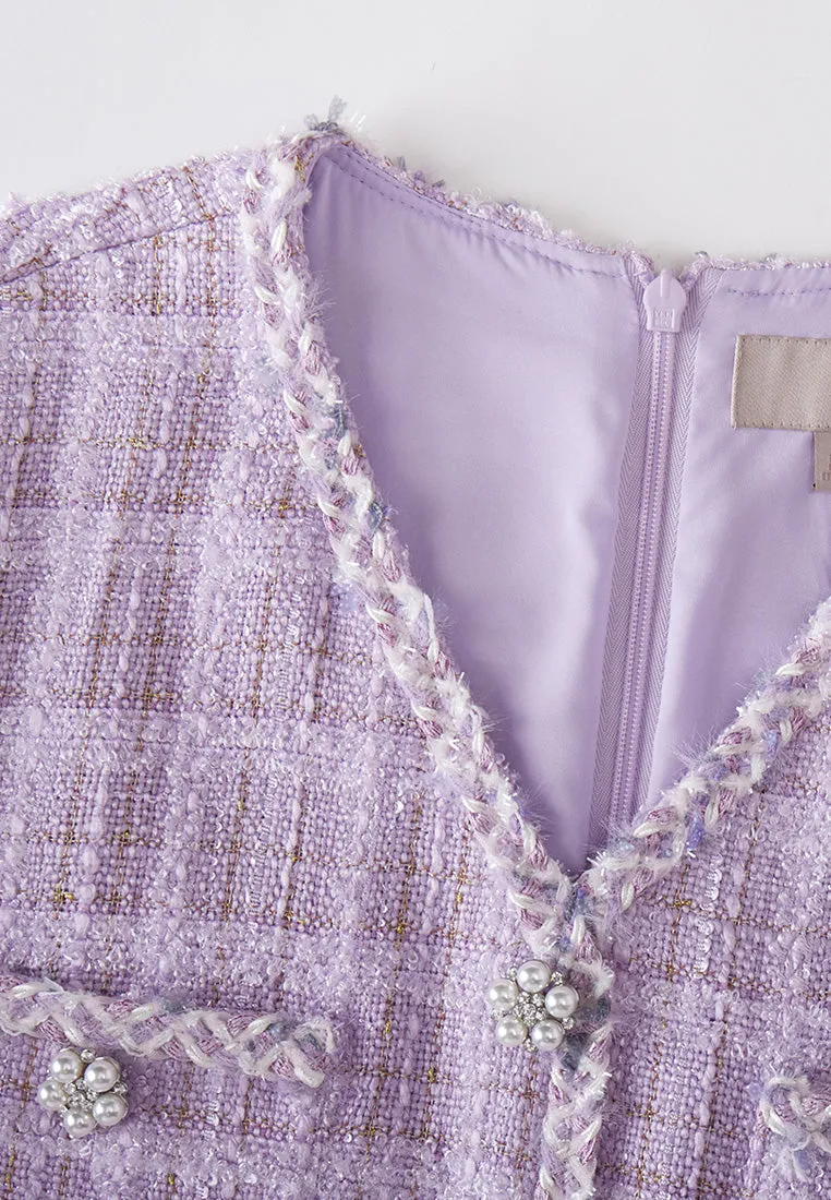 HighCollared Design BuiltIn Grip Checked Patch-pocket Braided-trim Dress