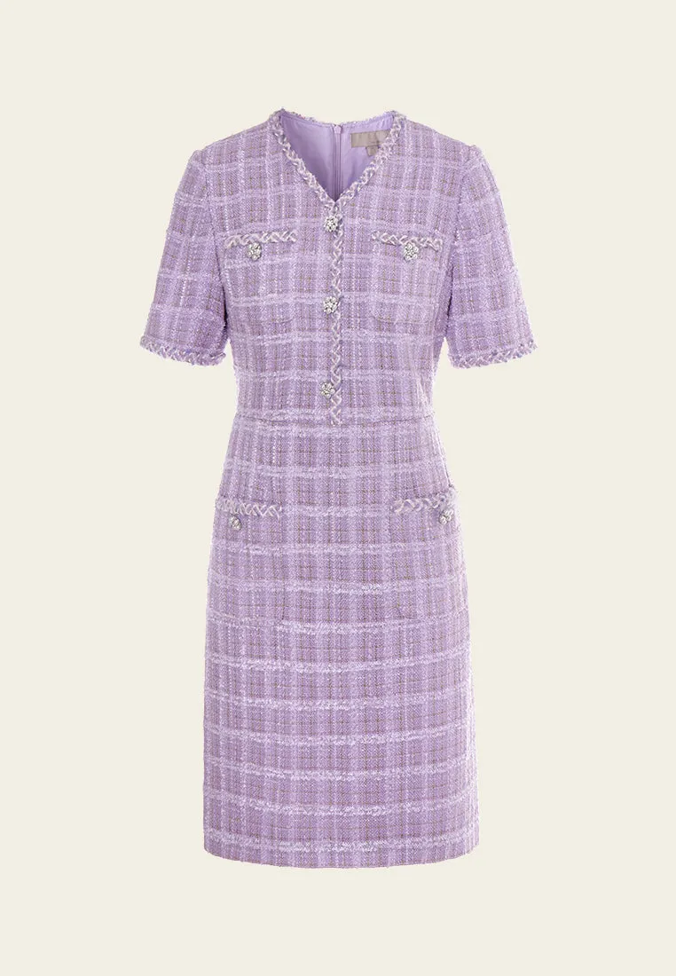 SheerLayeredPanels WaterRepellent Surface Checked Patch-pocket Braided-trim Dress