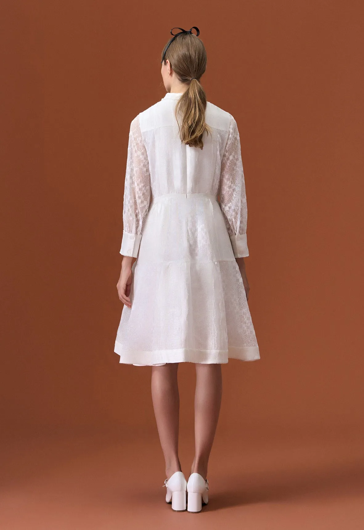White Stand Collar Dress Breathable mesh lining