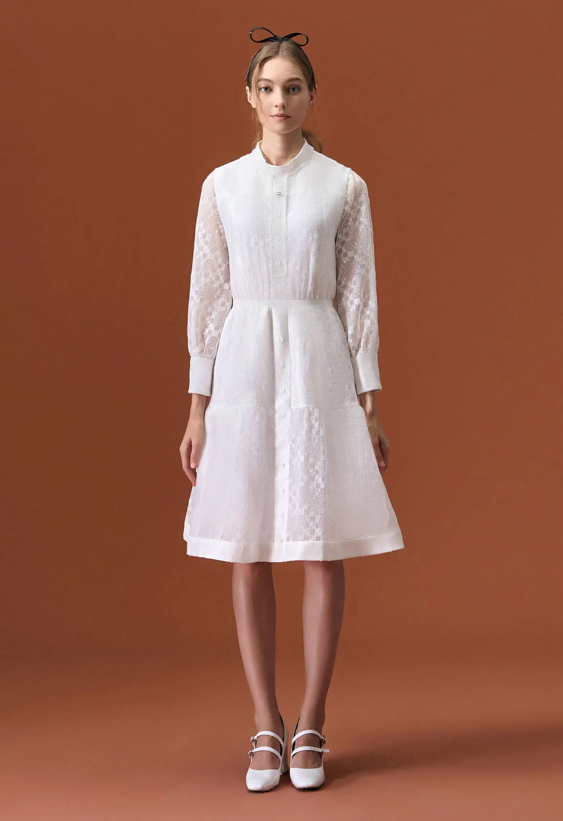 FourWayStretchClothing Meeting Ready White Stand Collar Dress