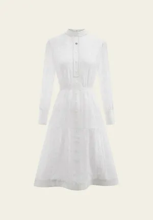 White Stand Collar Dress Stretchable Material Zen Glow