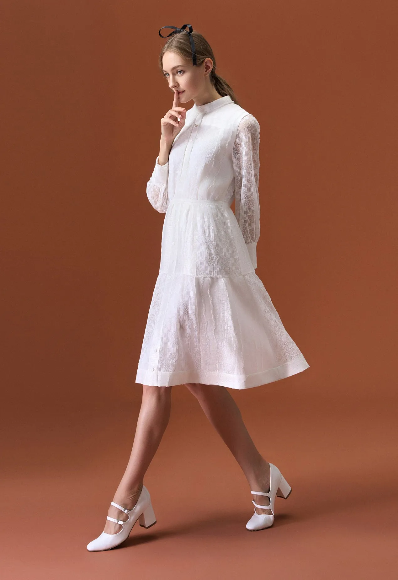 White Stand Collar Dress Love Energy