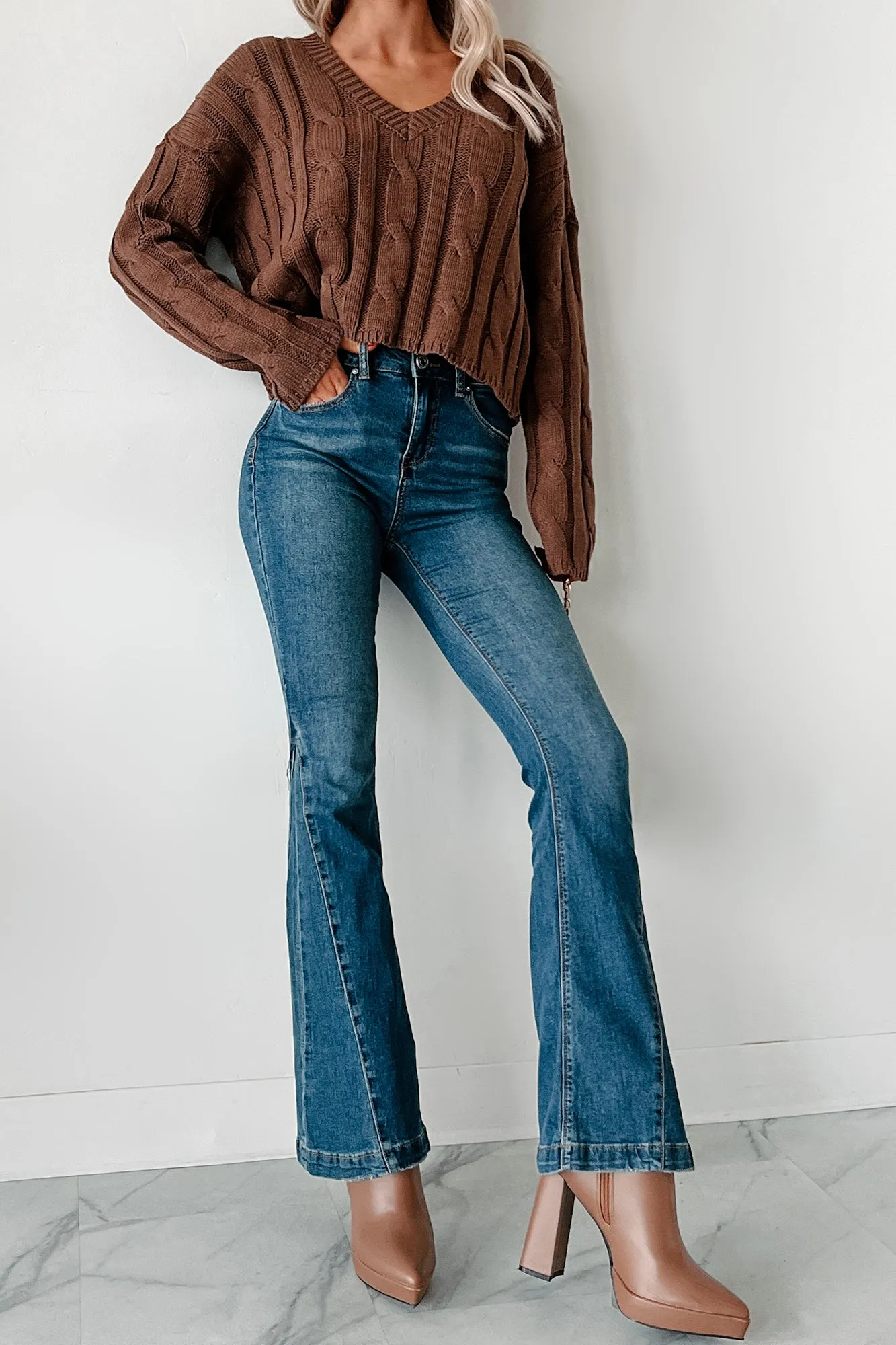 DoubleStitching Damani High Rise Flare Jeans (Medium Blue)