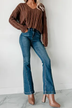 Damani High Rise Flare Jeans (Medium Blue) LightweightConstruction TaglessNecklineComfort