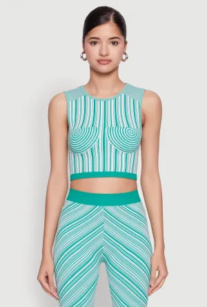 Seamless Patterned Cropped Tank Top Layered Hem Design