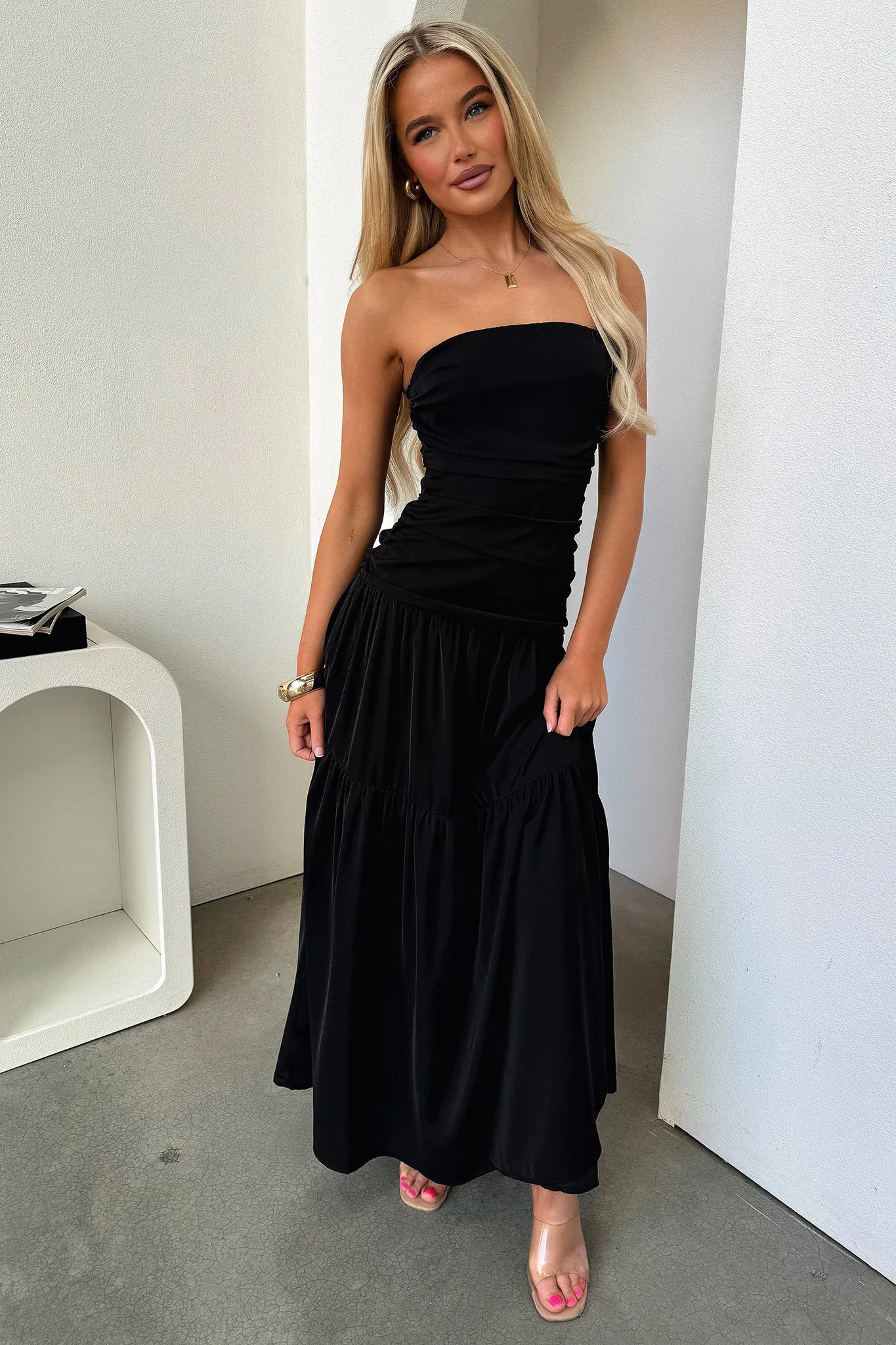 Charlotte Strapless Maxi Dress - Black Ethereal Air Chic Mood
