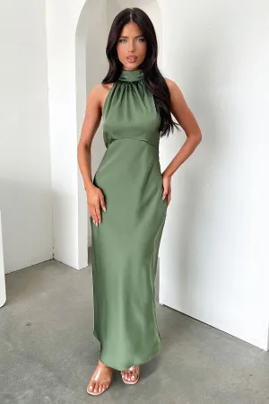 Dye Art Daphne High Neck Maxi Dress - Olive