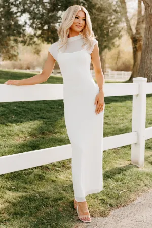 Wish You Were Here Mesh Mock Neck Maxi Dress (Ivory) Harbor Path color block