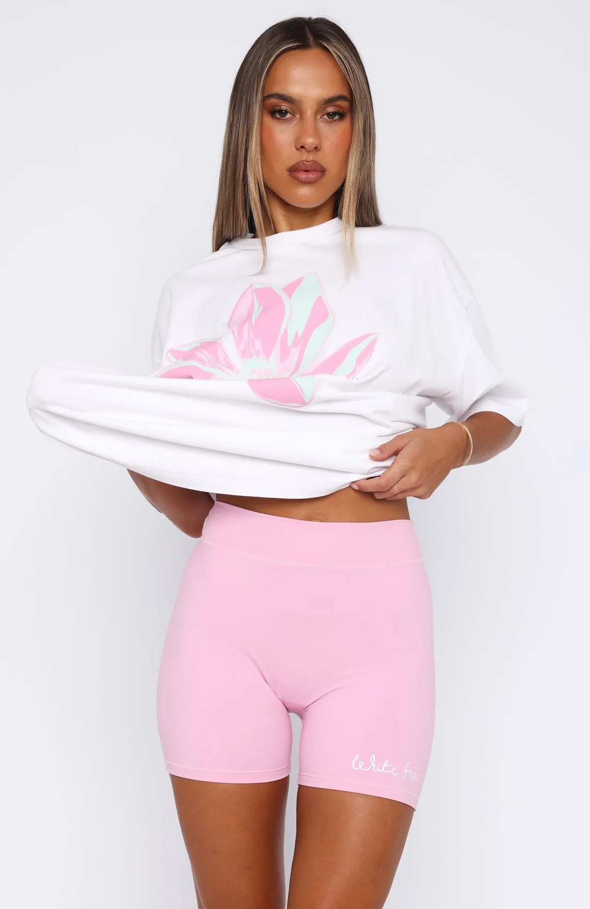 Pick You A Flower Bike Shorts Pink Ergonomic Curved Seams school wear