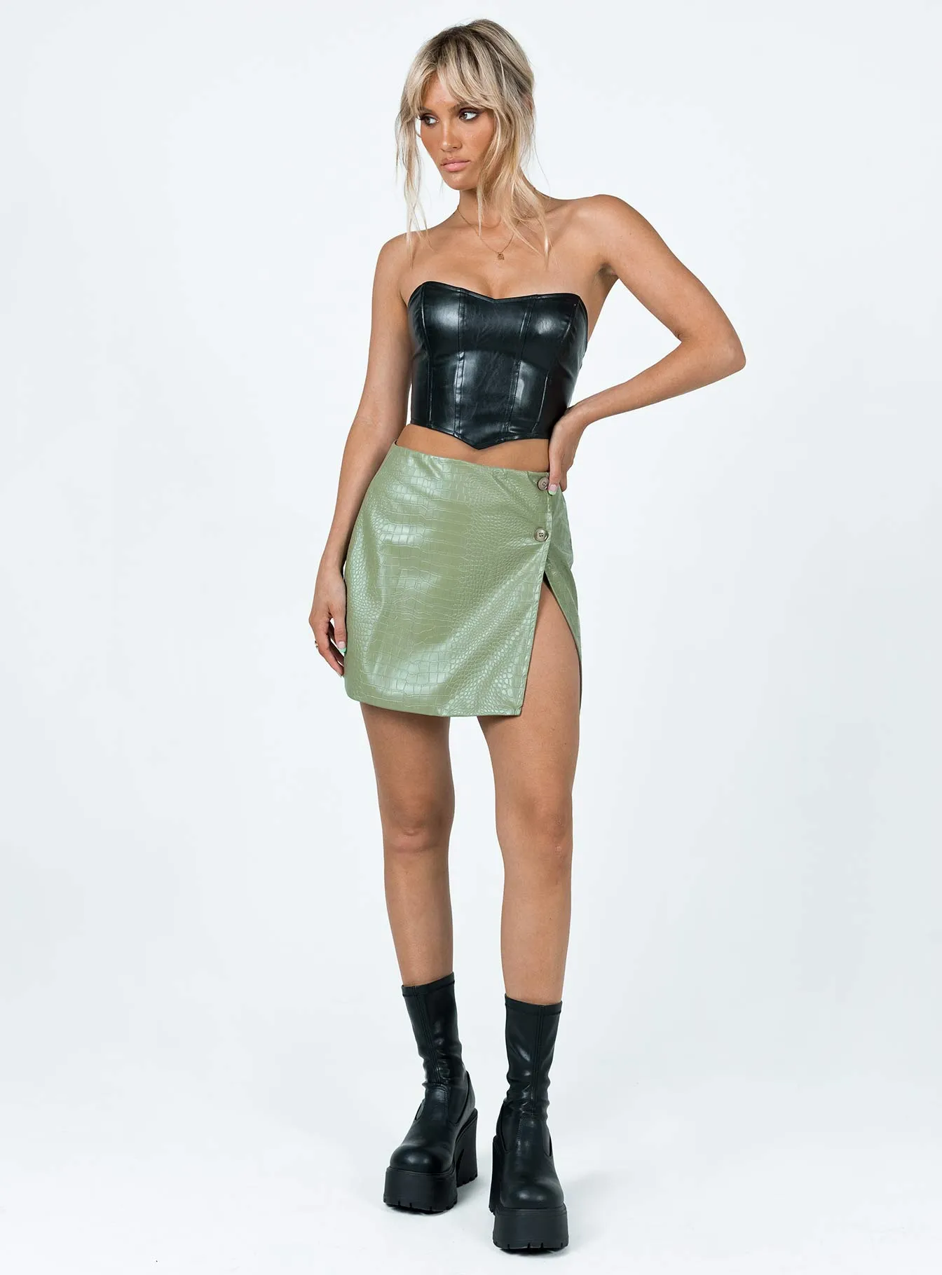 Marilyn PU Mini Skirt Green Gentle Flow Elevated Casual