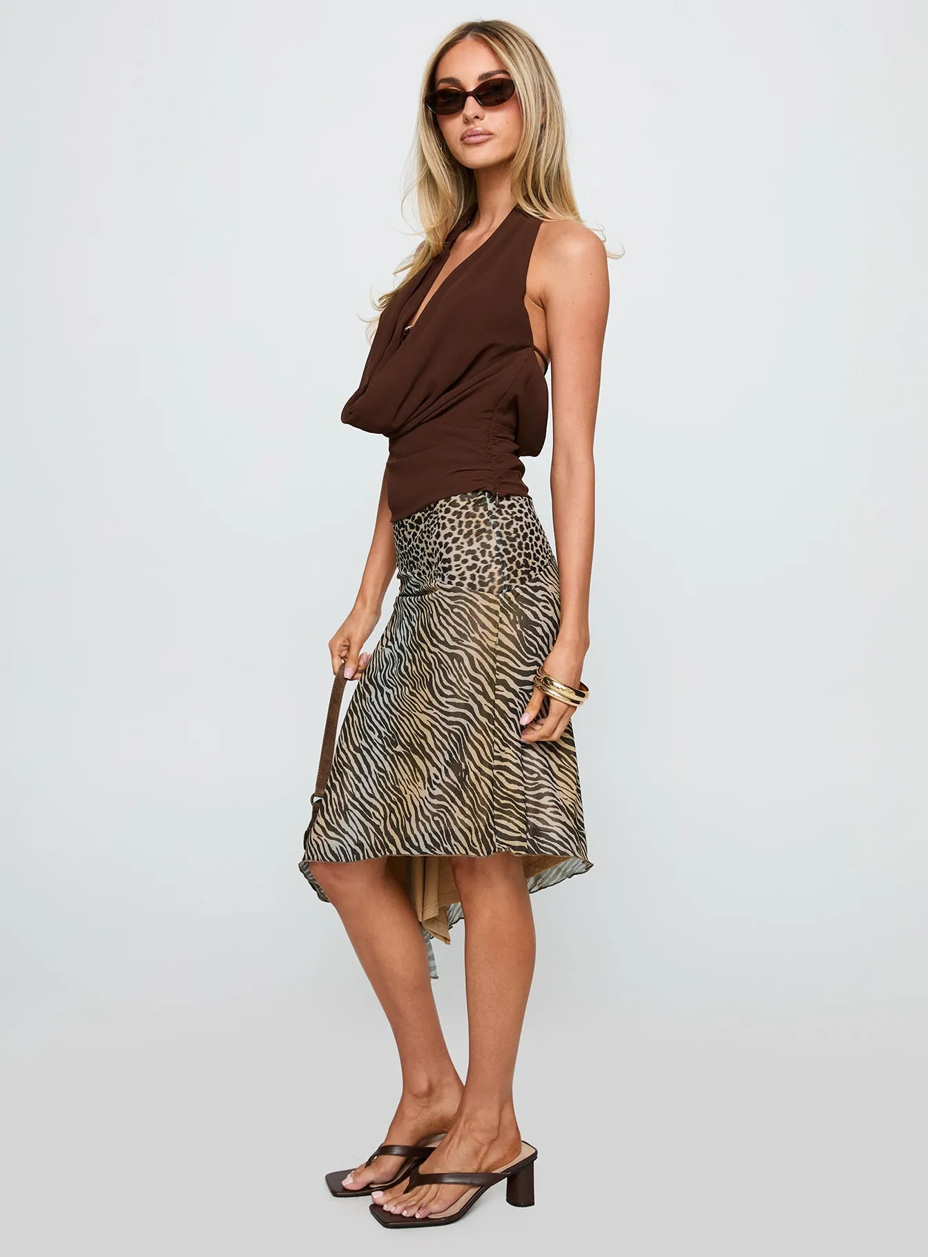 Diora Asymmetrical Midi Skirt Animal Print Sleek Styling Maximalist look