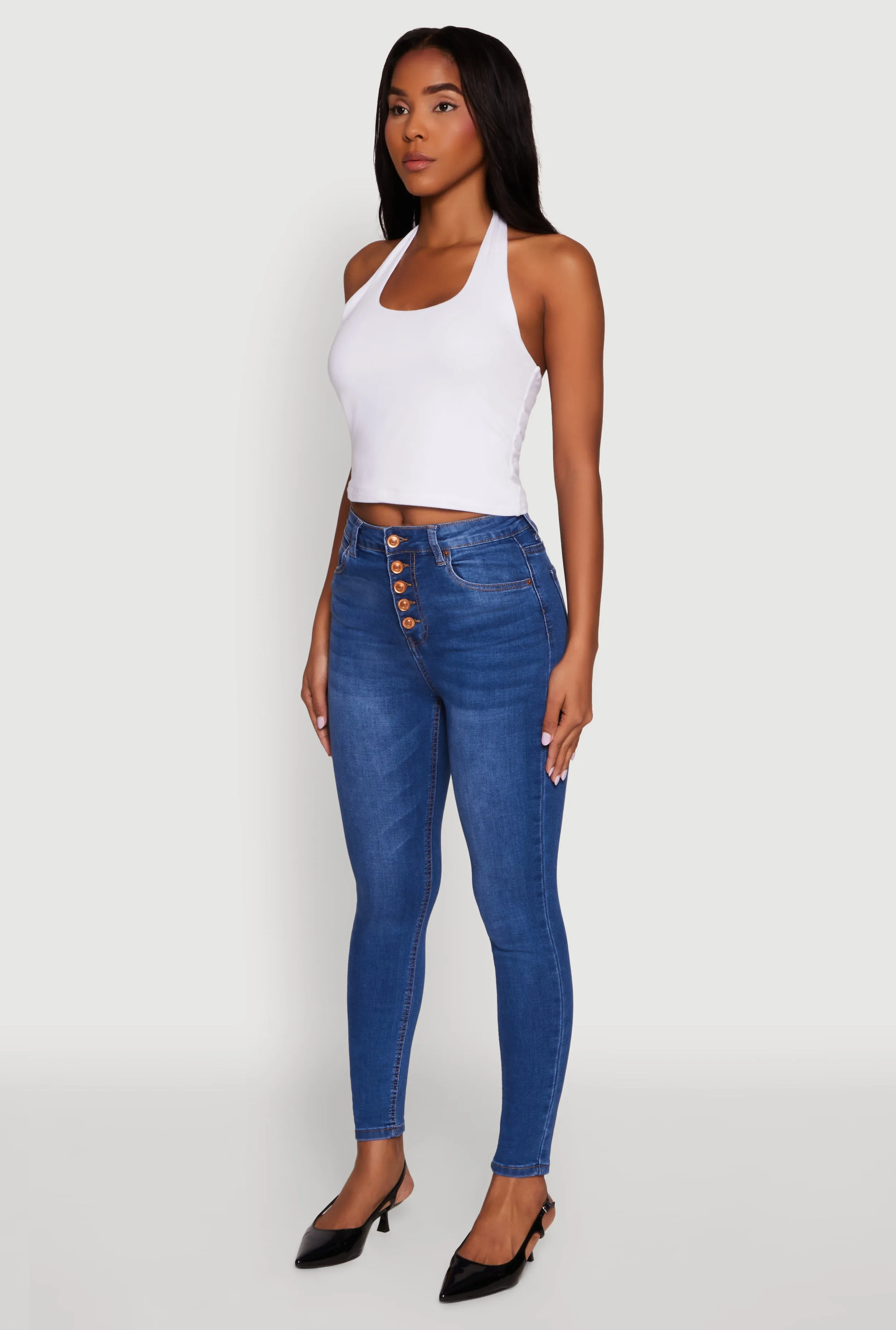 WAX Button Fly Skinny Jeans Luxury Textured Stain Release Finish