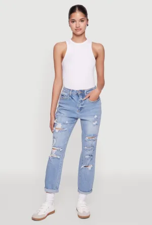WAX Distressed Boyfriend Jeans Fashion Lover Youth Style Smooth Comfortable clothing
