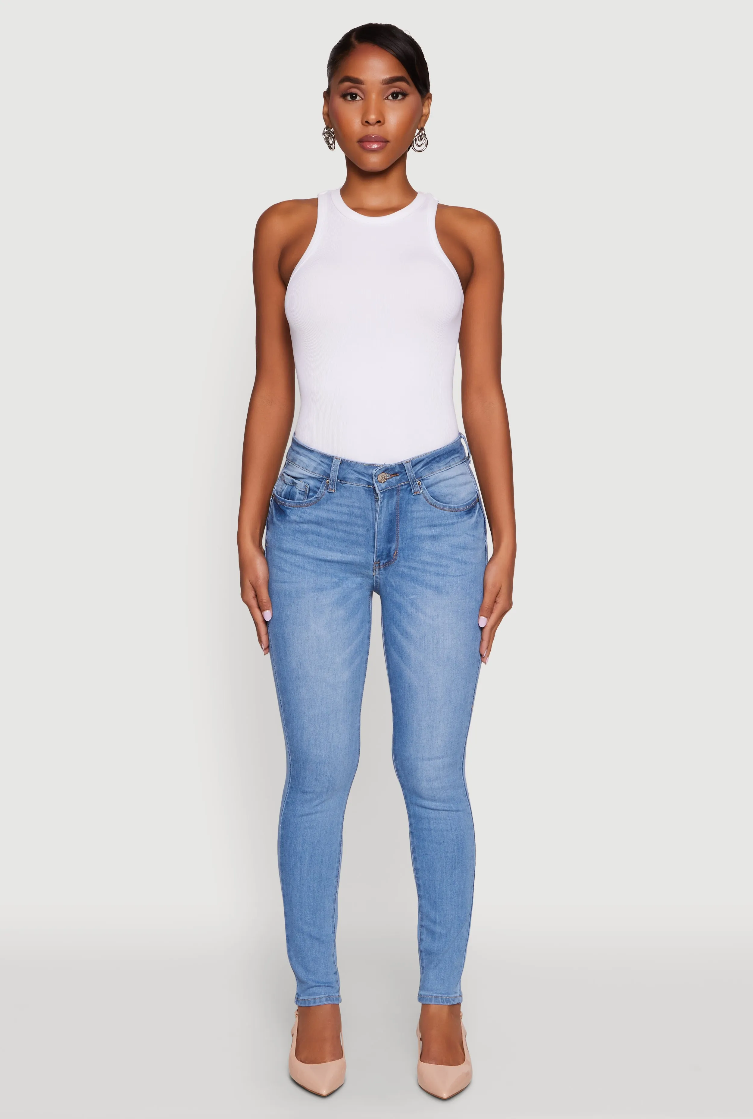 WAX Five Pocket Solid Skinny Jeans Day To Day Morning Stroll Professional Wear Brunch Outfit