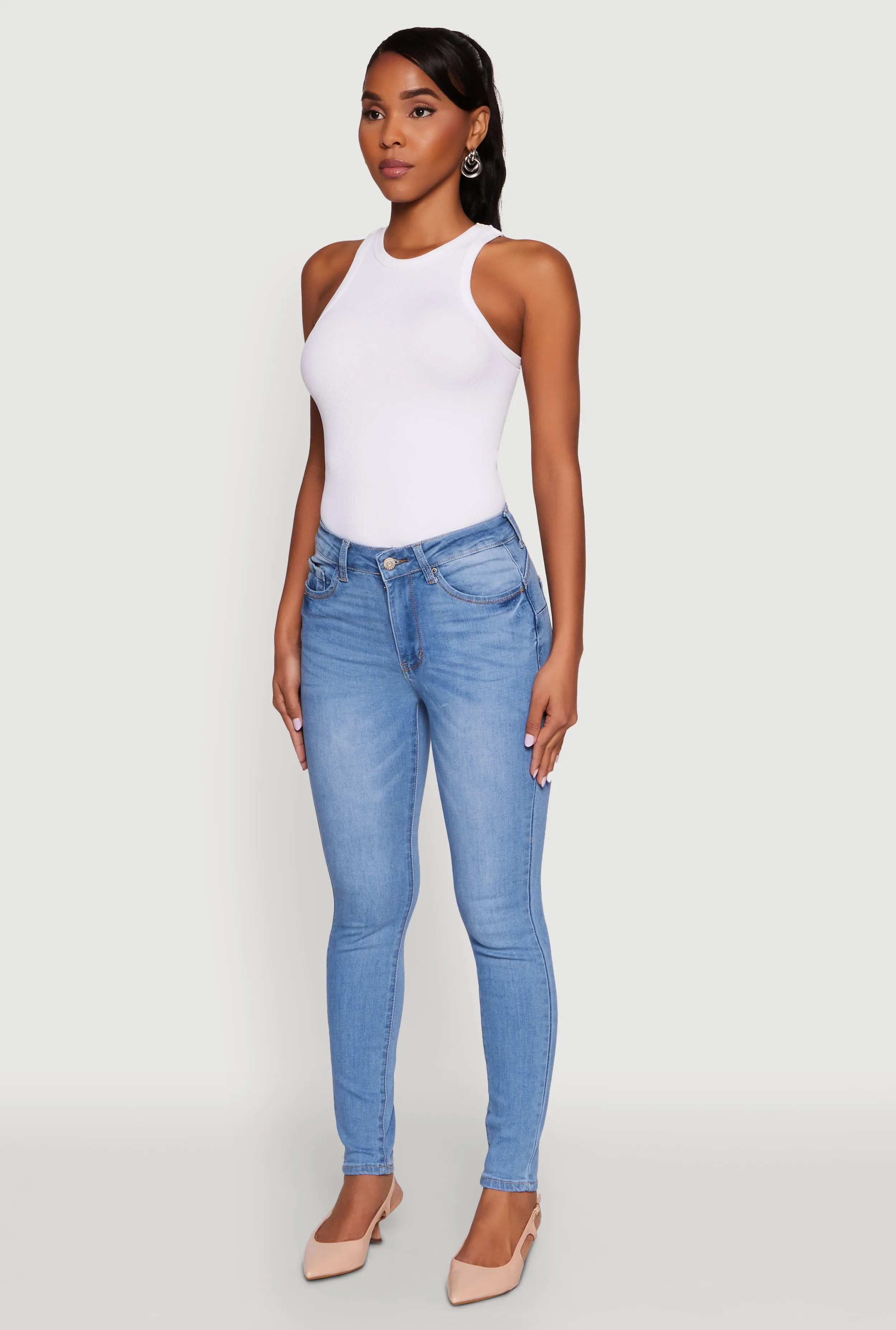 Work Meeting Beach Day WAX Five Pocket Solid Skinny Jeans