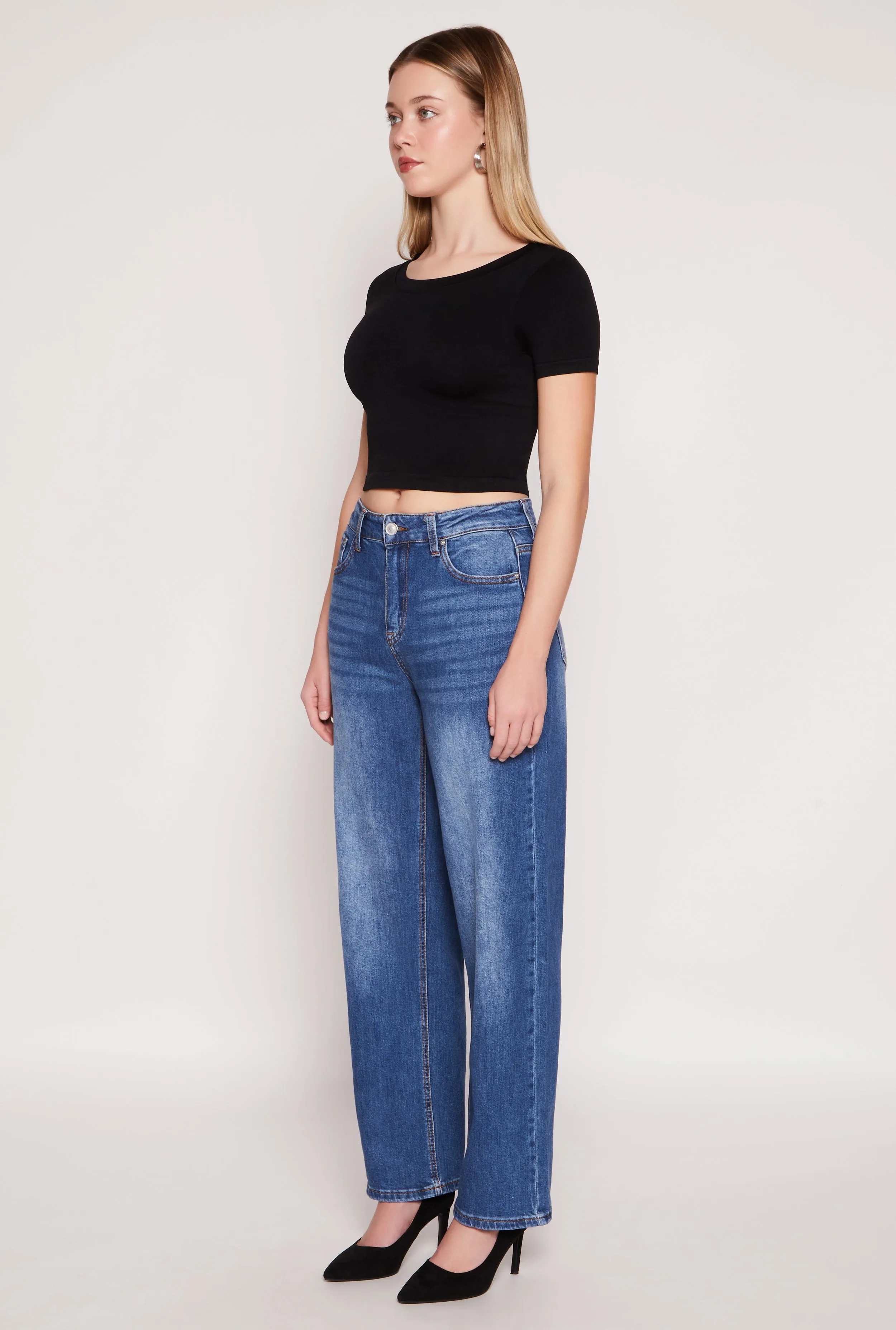 WAX Whiskered 5 Pocket Straight Leg Jeans Creative Look Work Ready Lightweight Basic Necessity