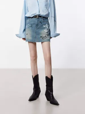 Graffiti Pattern Denim Skirt Chic Appeal