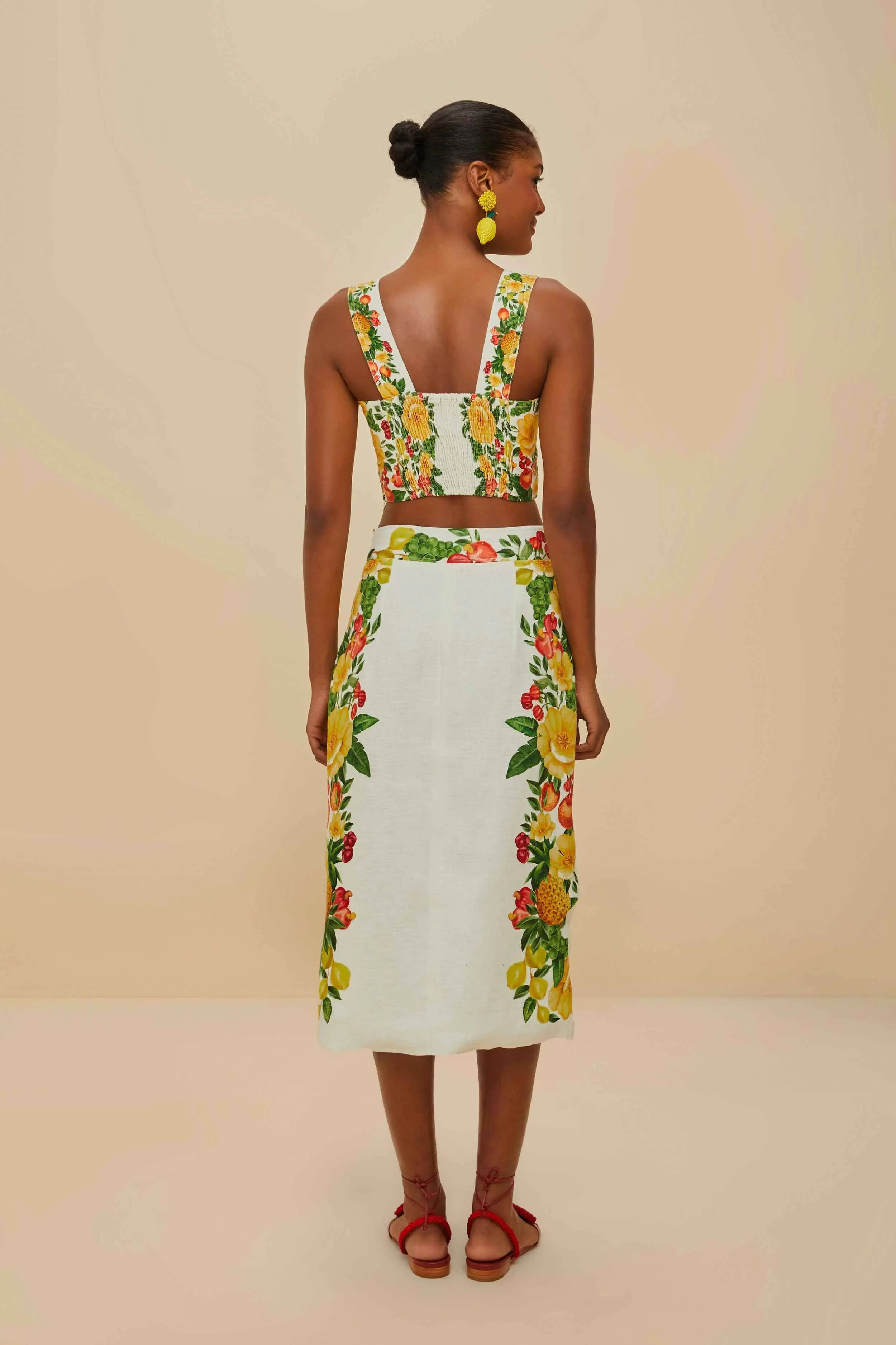 Affordable Fashion Off-White Picnic Flowers Euroflax? Premium Linen Viscose Midi Skirt