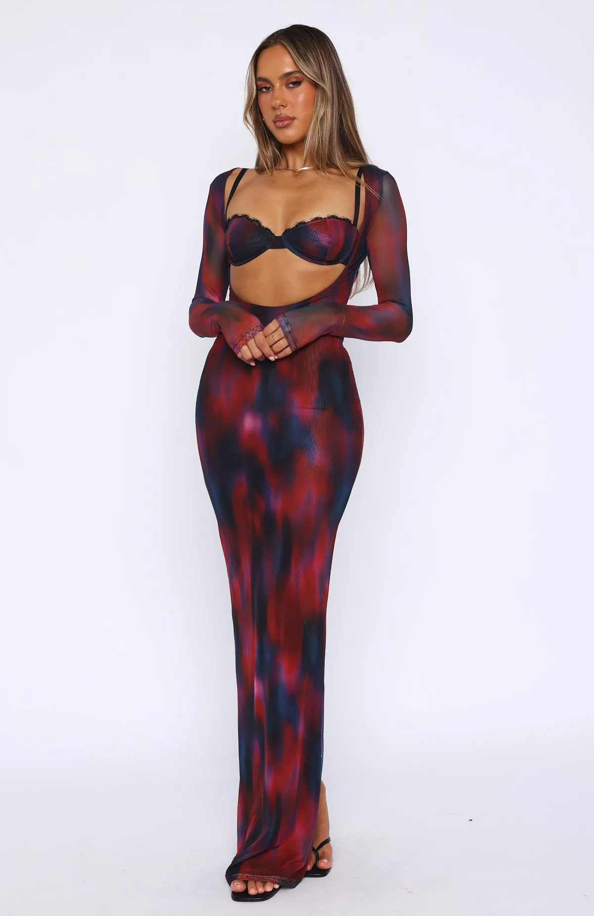 Let Me Think Long Sleeve Maxi Dress Raspberry Rhapsody Joyful Mood Stream Fit