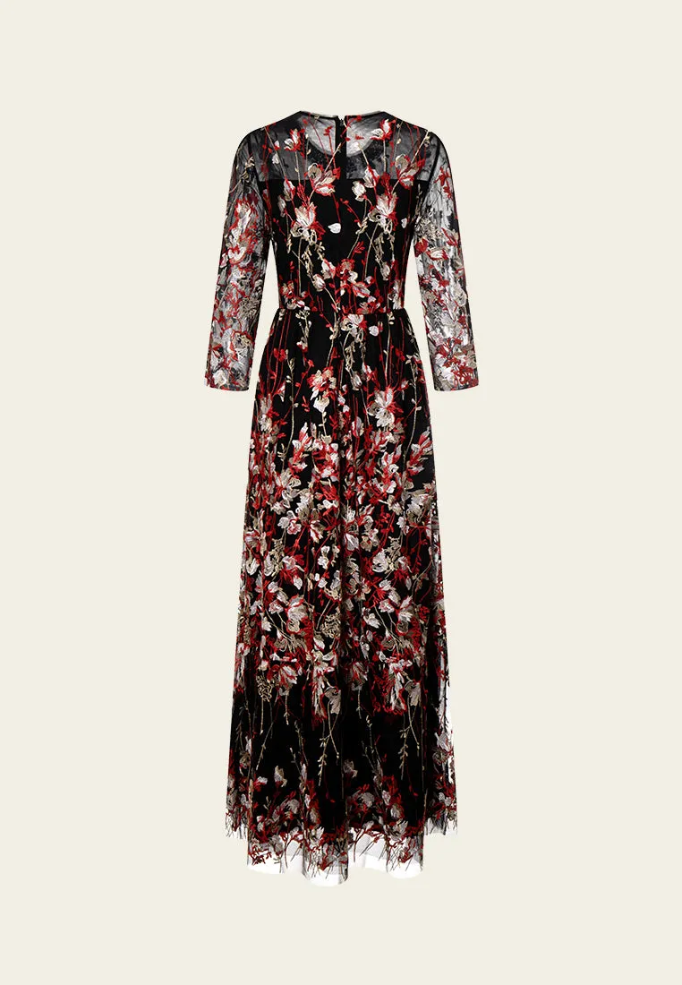 Frayed-hem Crystal-detail Embroidered-motif Organza Dress AntiBacterialTextile