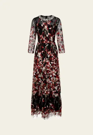 Digital Glow Frayed-hem Crystal-detail Embroidered-motif Organza Dress
