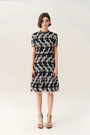 Short-sleeve Lurex Lace Ruffle-detail Dress TensionAdjustedWaistband