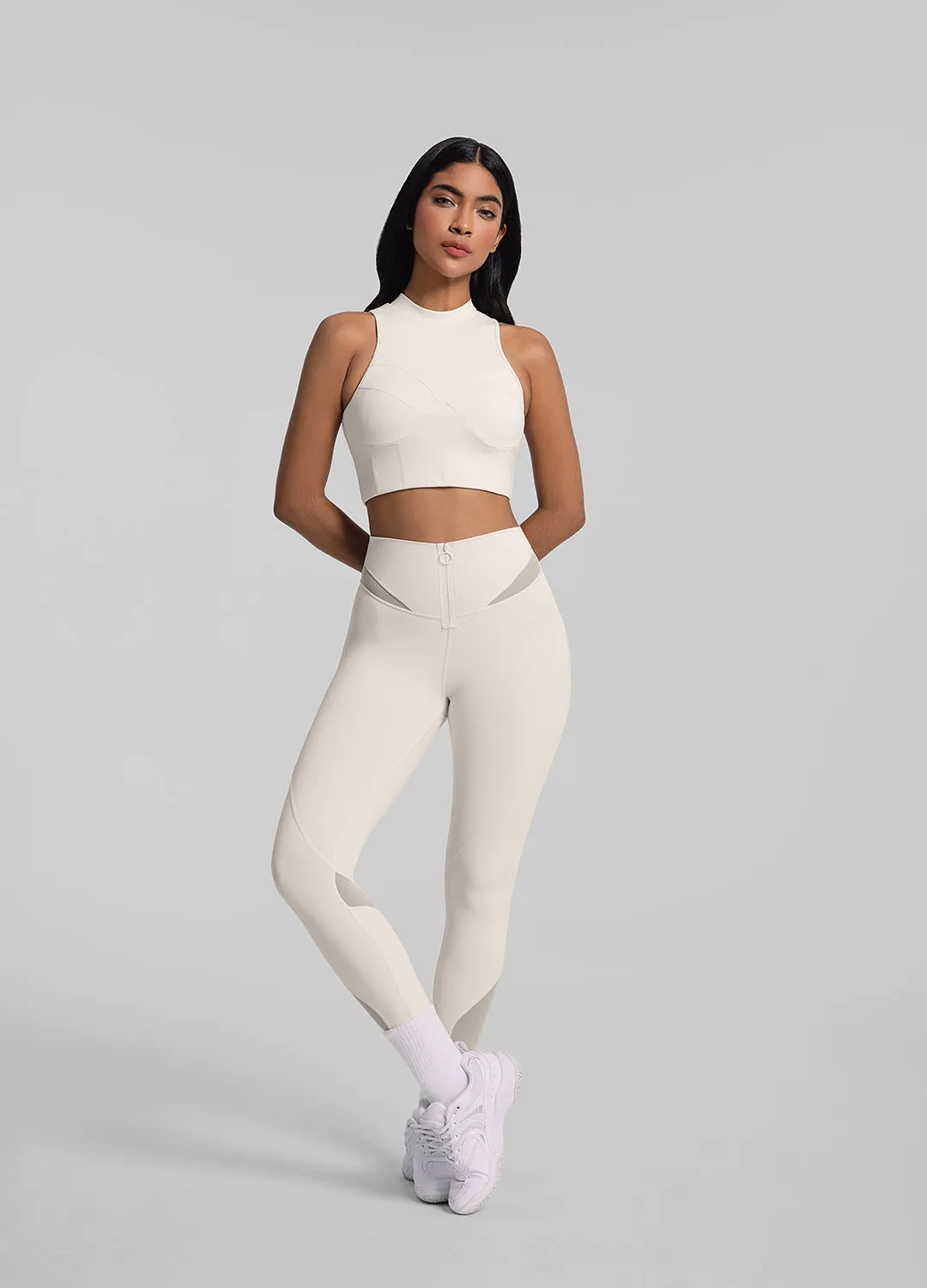 Luxury Choice Body Shaping Rubberized Waistband Edge Zip Front Mesh Leggings