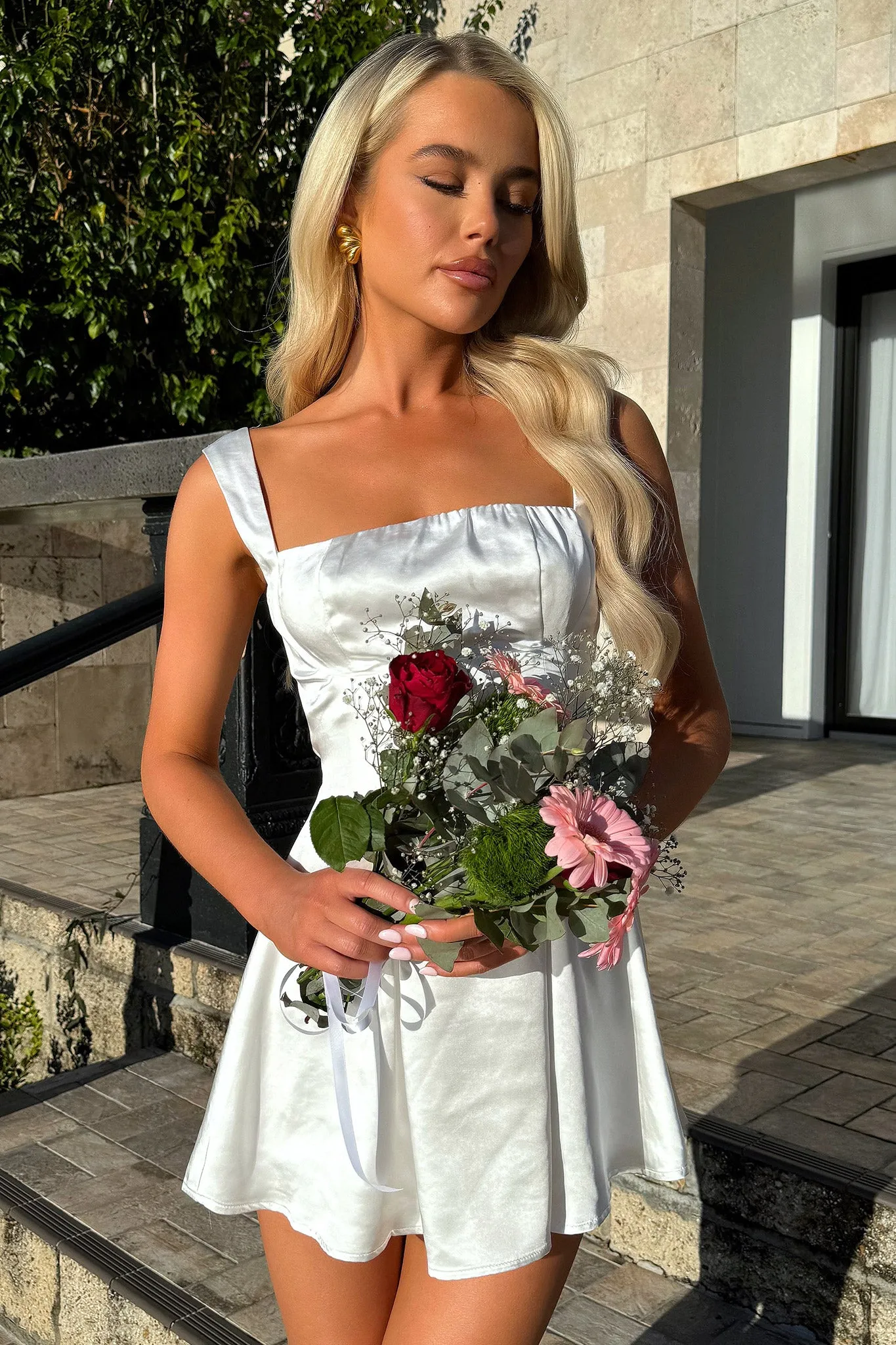 Birthday Bash Timeless playful piece Edina Satin Mini Dress - White