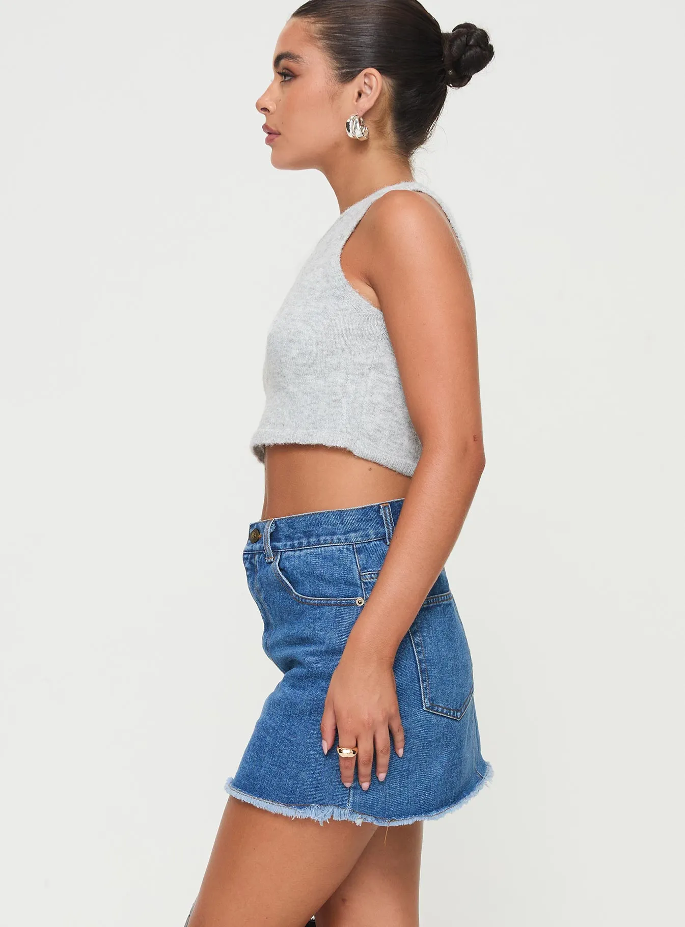 Laidback Style Adjustable Ties Eren Denim Mini Skirt Mid Wash