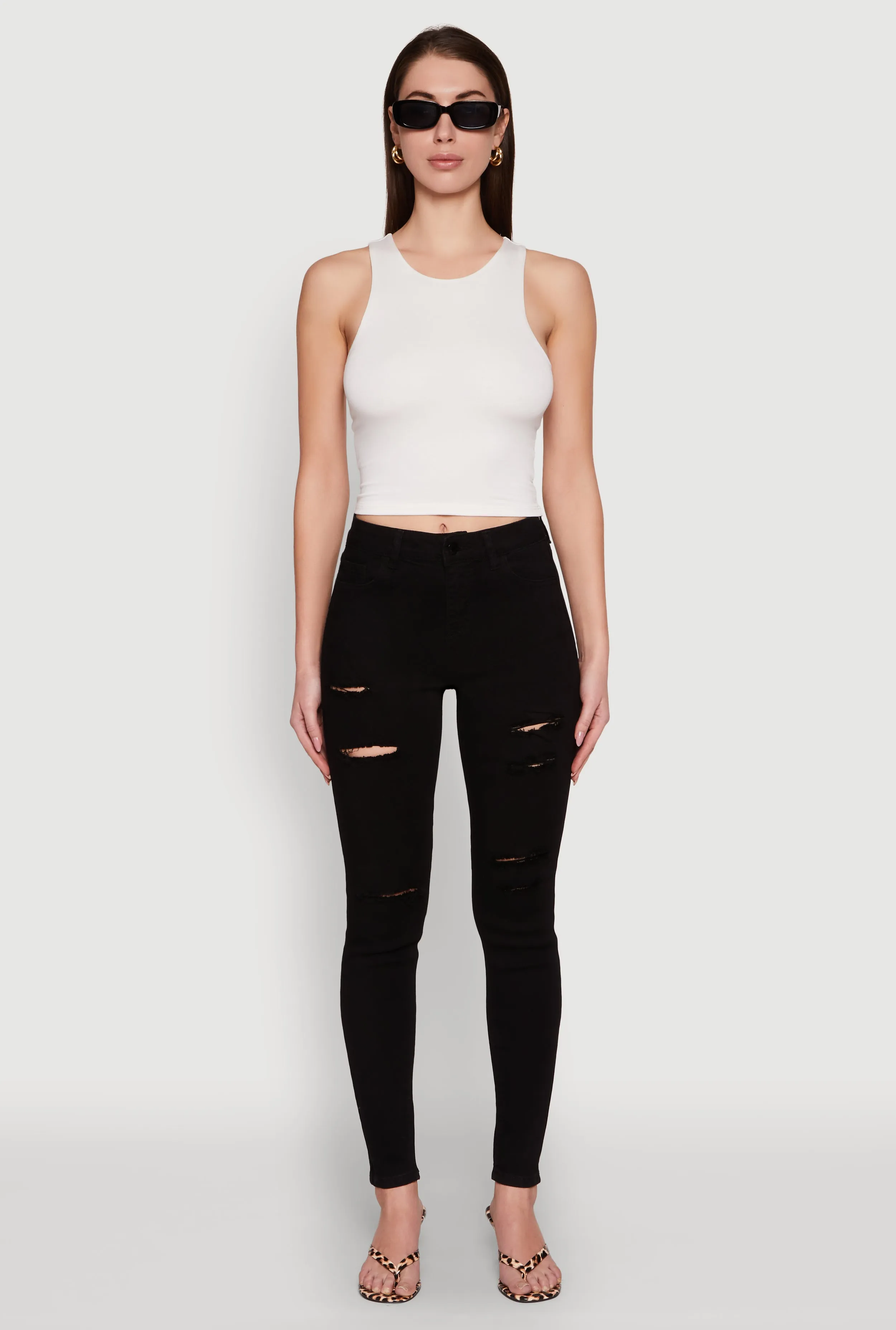 Comfort Stretch Weave WAX Ripped Skinny Jeans