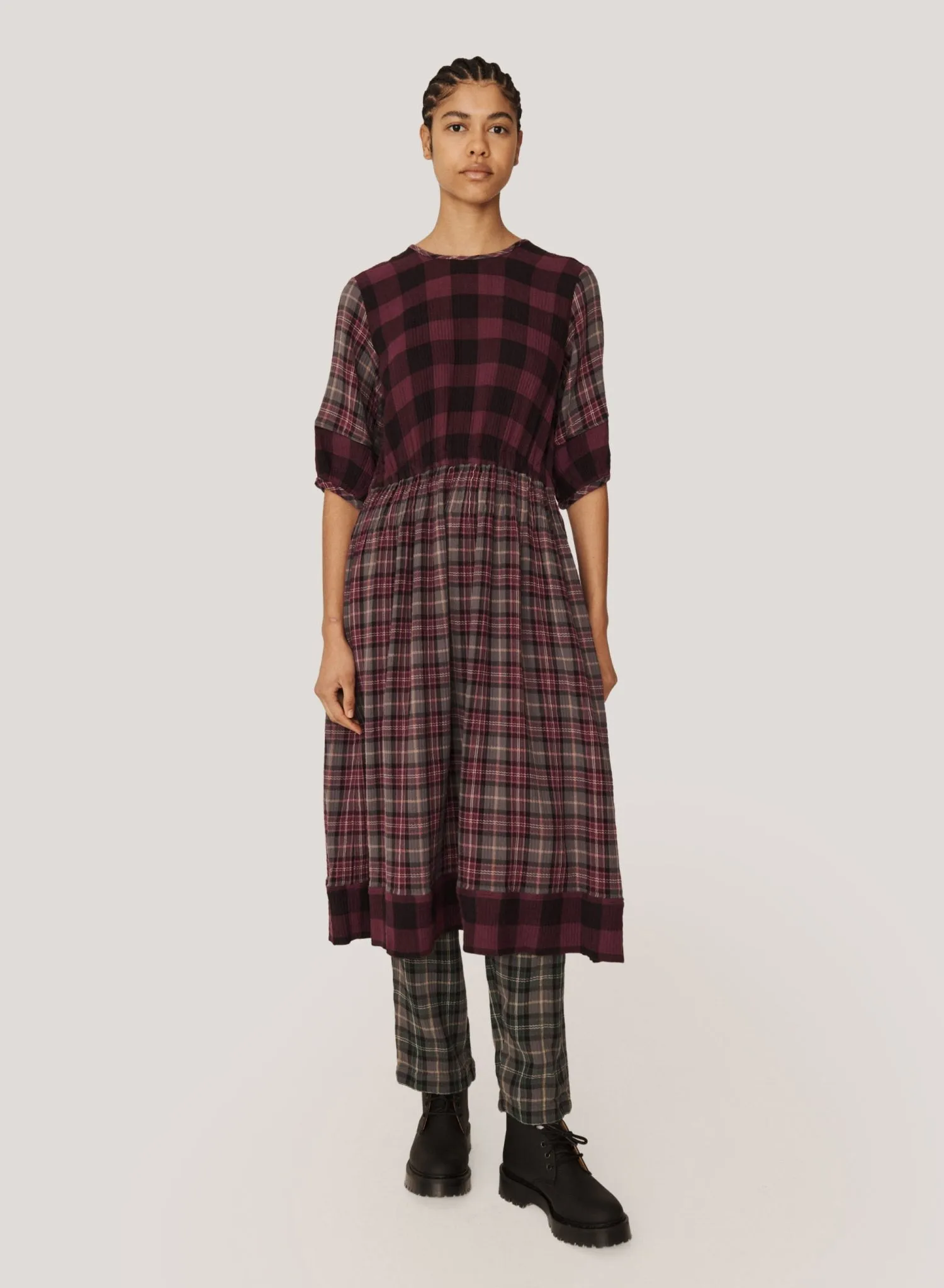 Burgundy Multi Garden Dress Chic Fit Neo Mode
