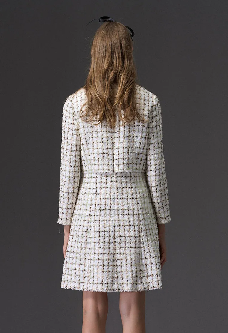 AntiPilling Finish Beige Checked Fake Two Piece Tweed Dress