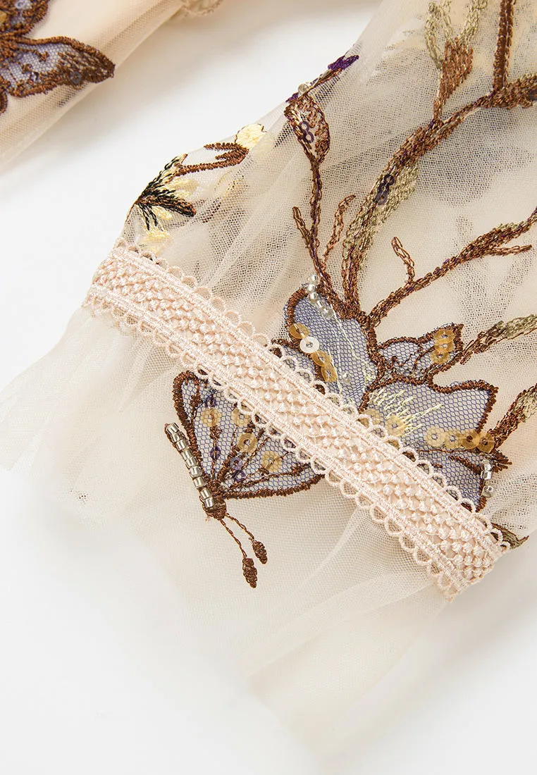 Lace-trim Embroidered Mesh Dress Regal Glow