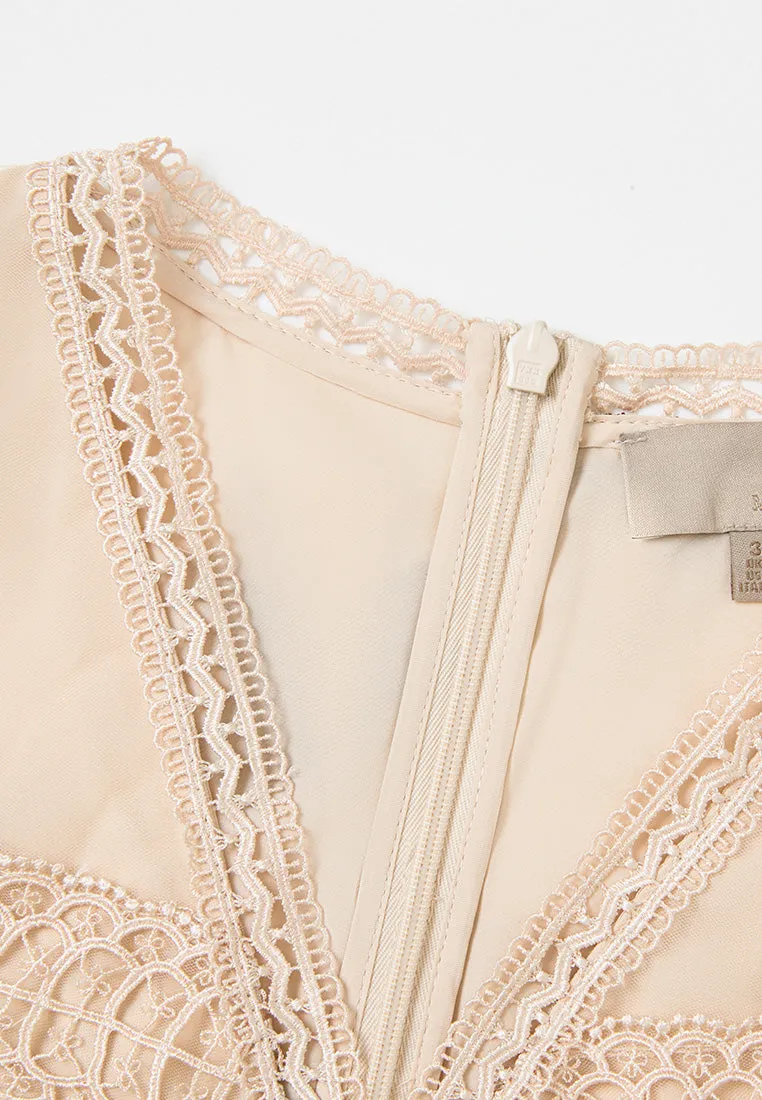 Ventilated Back Panels NoSlip Hem Lace-trim Embroidered Mesh Dress