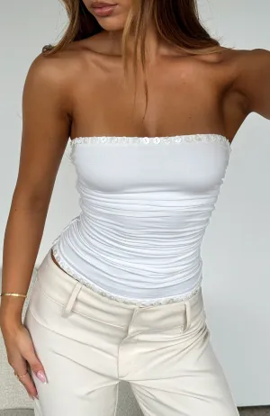 Took A Look Strapless Top White DoubleStitchedSeams YarnBlend
