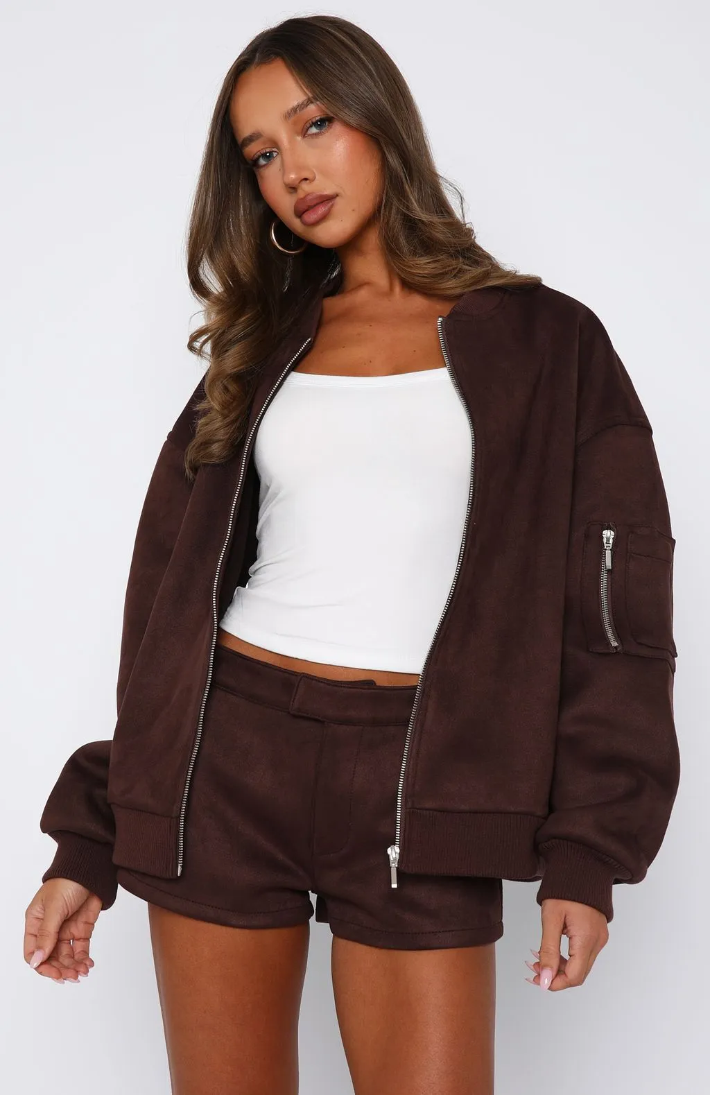Water resistant coating RipstopMaterial Between Us Faux Suede Shorts Chocolate
