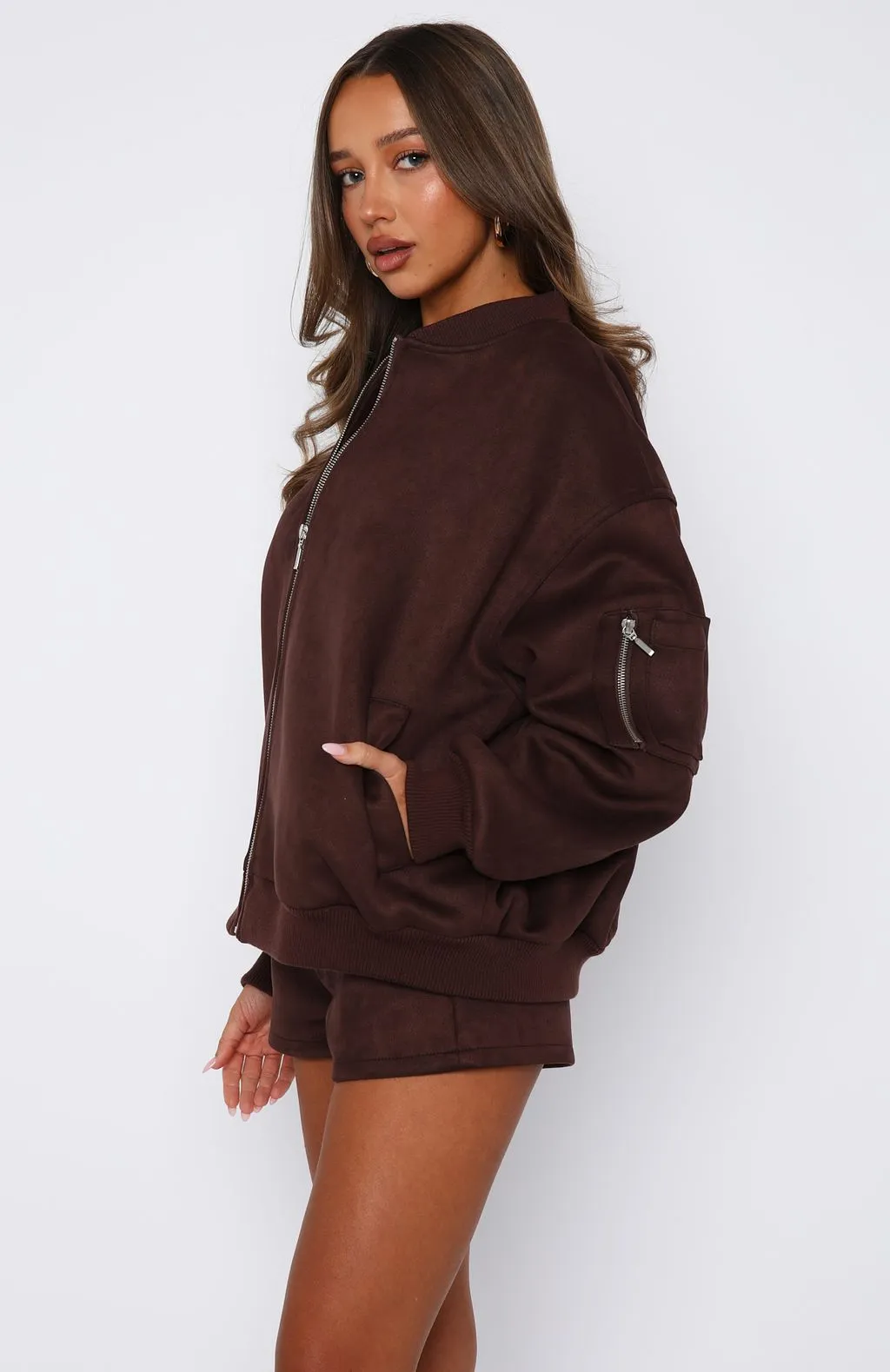 Breathable Mesh Panels Between Us Faux Suede Shorts Chocolate