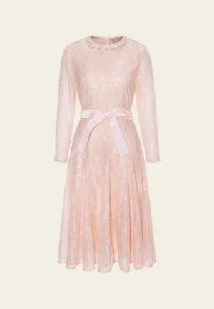 Star Mood Belted Sequined Lace Dress