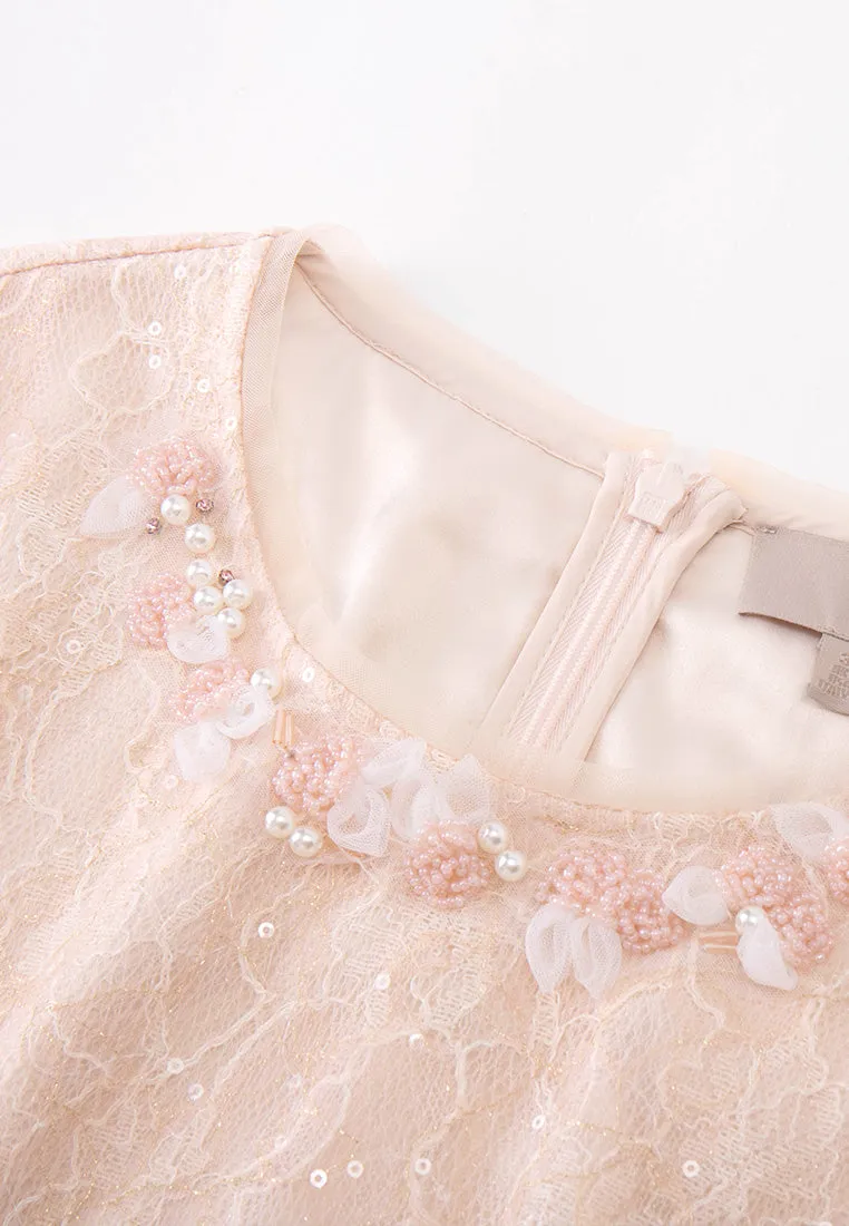 Belted Sequined Lace Dress Leader Fit