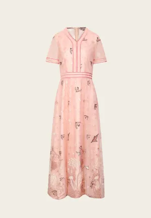 Kid Play Nature V-neck Pink Organza Short Sleeve Dress