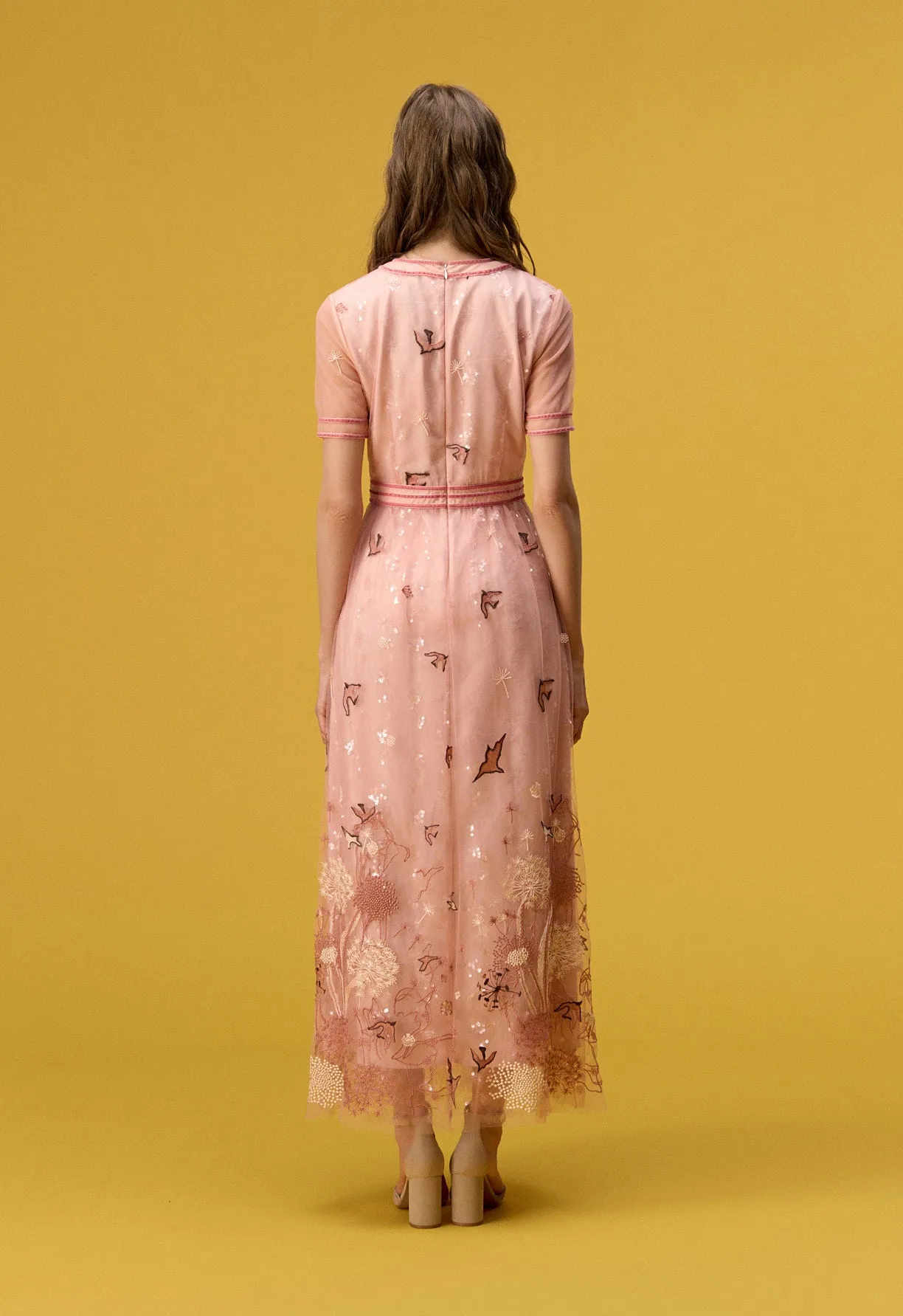 Nature V-neck Pink Organza Short Sleeve Dress Flash Core pack light