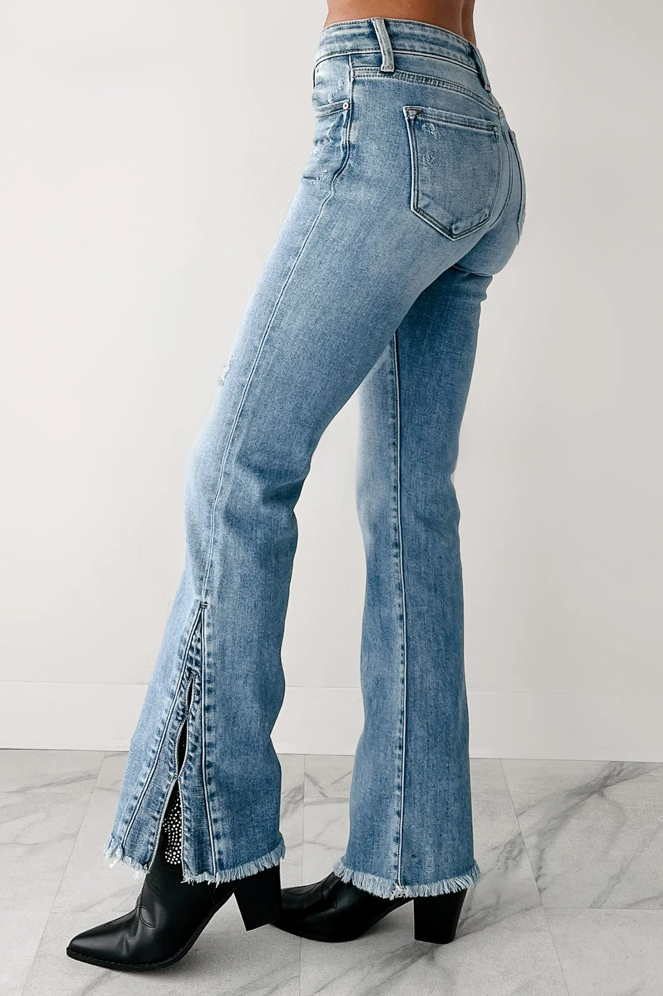 ReflectiveTrim Finn Mid Rise Split Hem Kancan Jeans (Medium)
