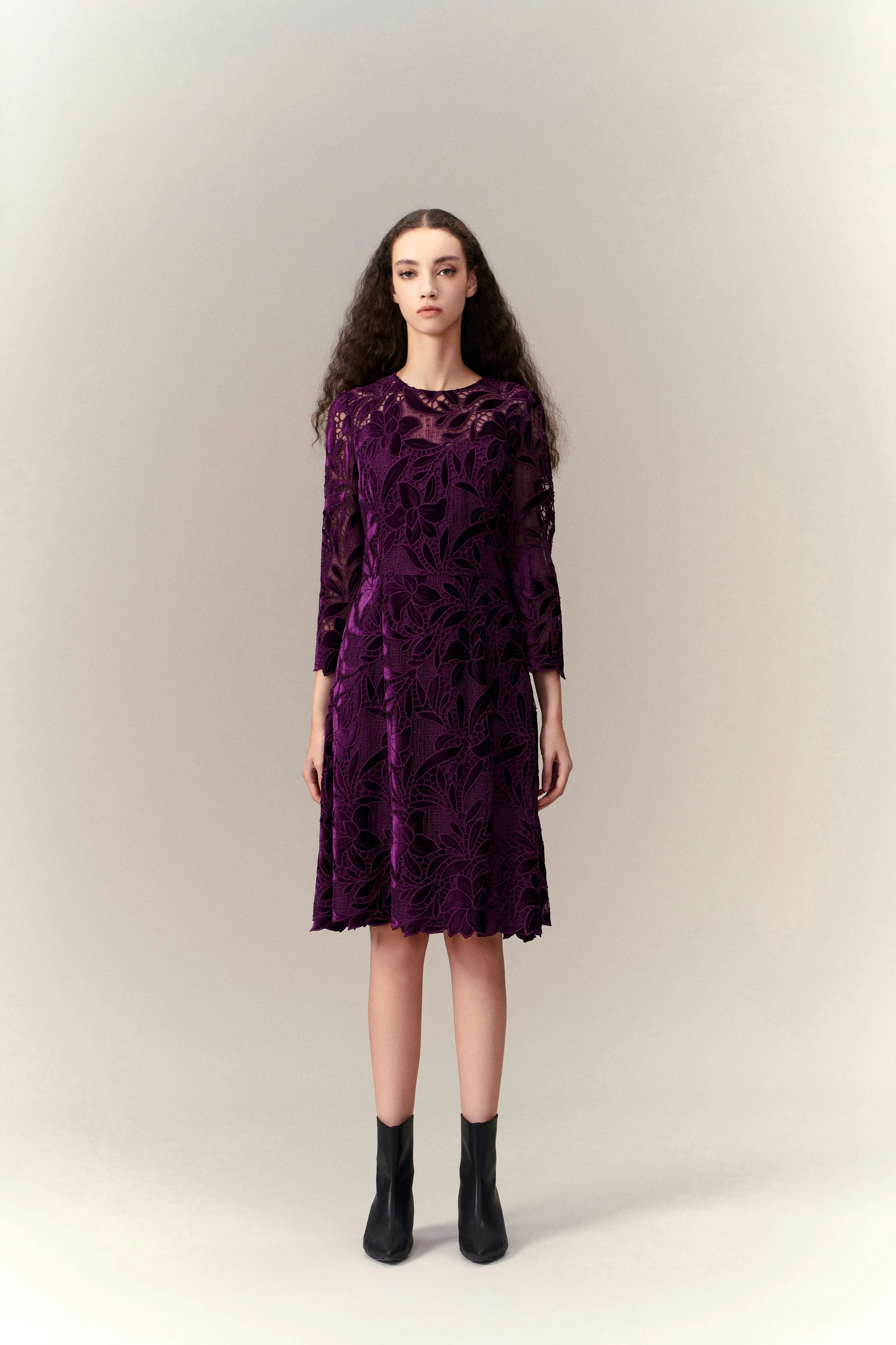 Sustain Glow BreathableMesh Cut-out Lace Midi Dress