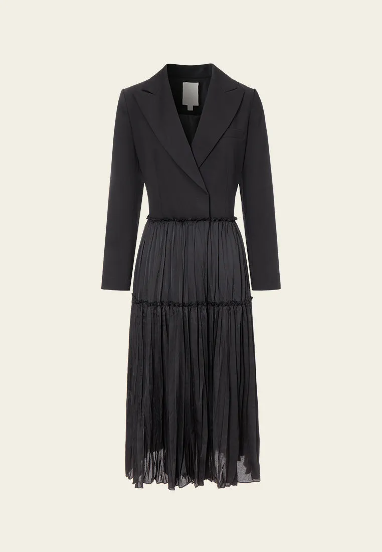 Hygienic Finish EasyAdjustment Patchwork Peak-lapel Pleated-detail Dress