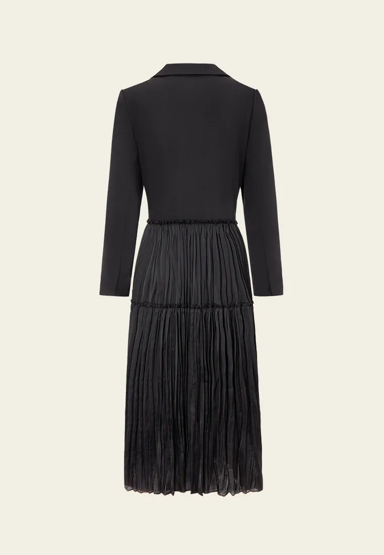 Tight Core Patchwork Peak-lapel Pleated-detail Dress