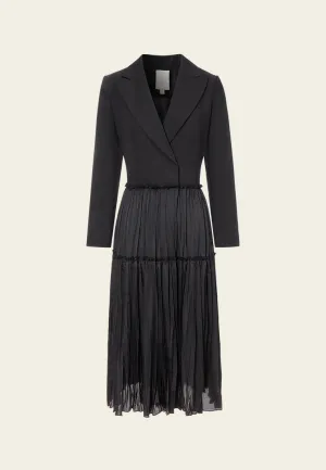 Hygienic Finish EasyAdjustment Patchwork Peak-lapel Pleated-detail Dress